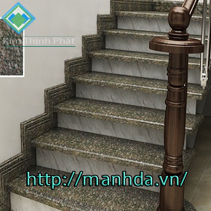 Cầu thang đá trắng vân đen f1 mẫu đá tự nhiên